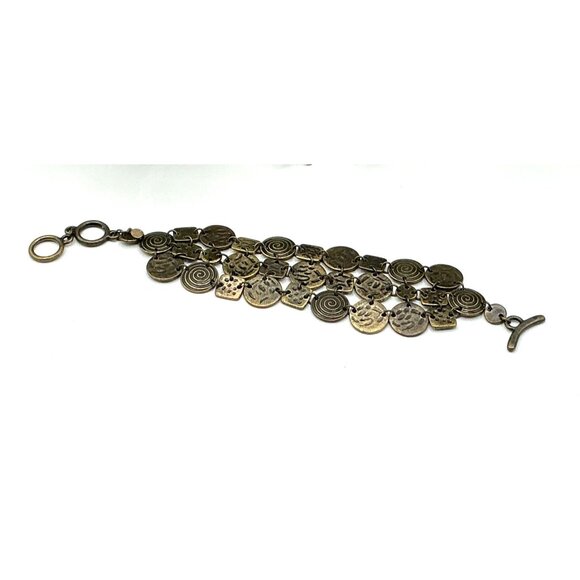Vintage Bronze Artisan Spiral Textured Multi Disc Layered Bracelet by Premier De - Picture 2 of 6